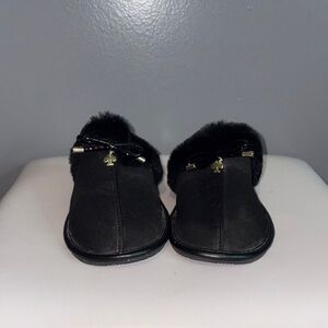 Kate Spade Black Slippers with Fur Trim